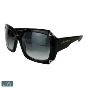 Louis Vuitton Hortensia Cat Eye Oversized Black Sunglasses LV Silver Details